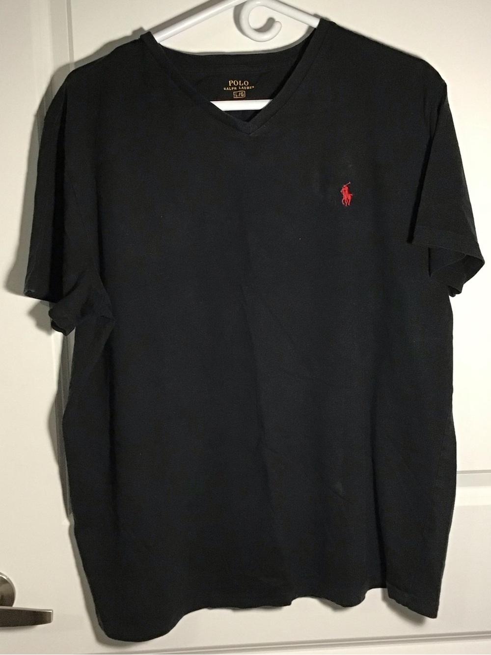 Polo by Ralph Lauren Black V‑Neck Tee with Red Pony L